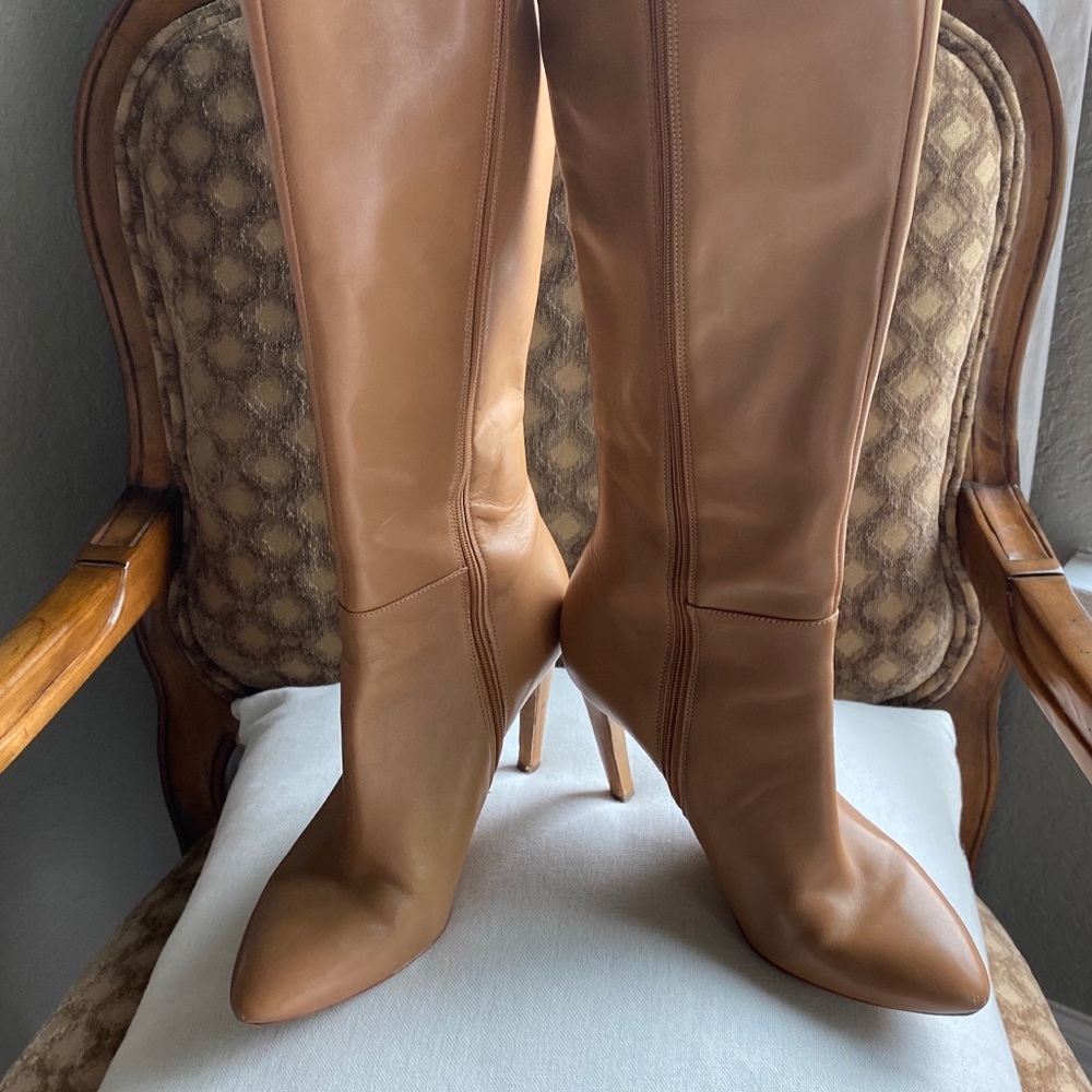 Via Spiga Camel Leather Stiletto Tall Boots